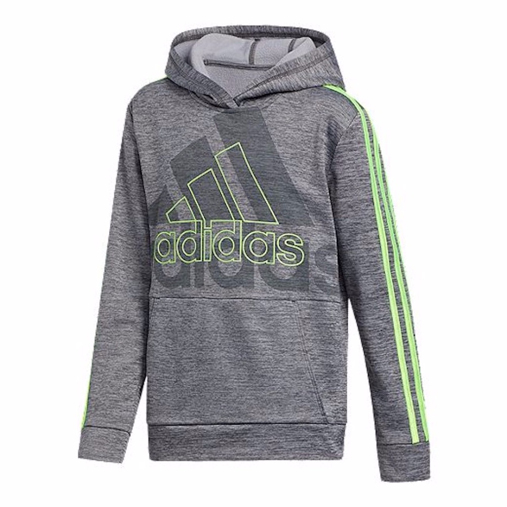 adidas Boys' Athletic Pullover Hoodie 3 Stripe Charcoal Grey Size Medium (10-12)